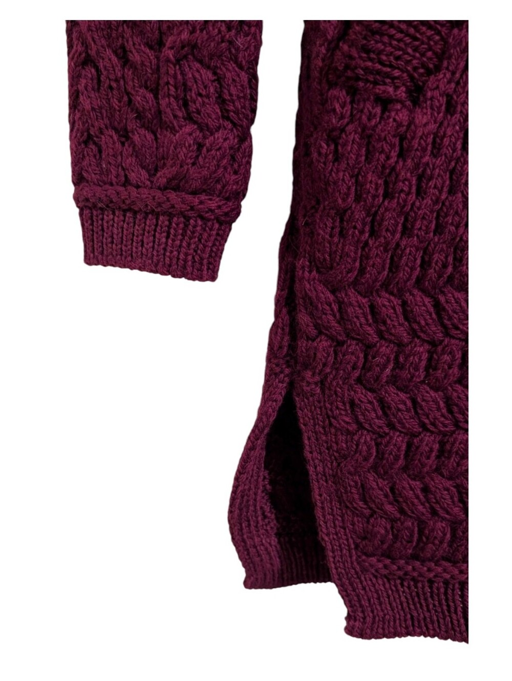 Aran Crafts Ireland 100% Merino Wool Zip Hoodie Sweater - Size XS Burgundy - Picture 8 of 10